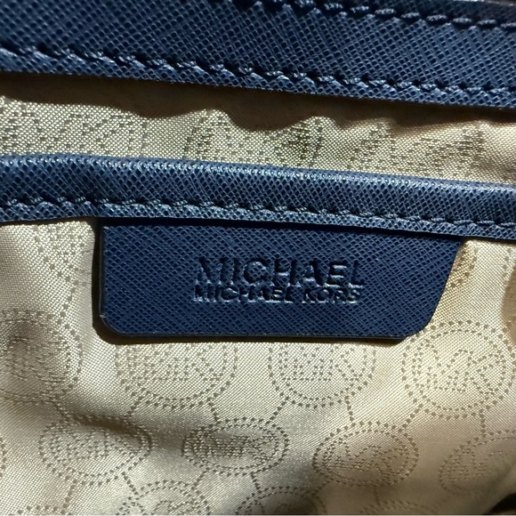 Michael Kors Selma Leather Navy Blue Gold Studded Satchel Handbag Tote XL $428 - Picture 11 of 13